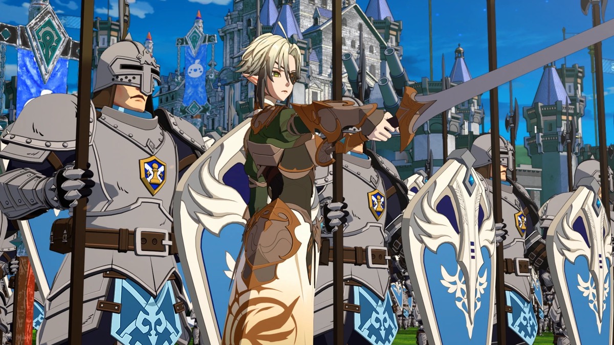 A general directing troops in front of a royal castle